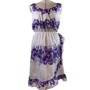 Royal Creations Hawaiian Made Semi Sheer White & Purple Floral Dress Size L